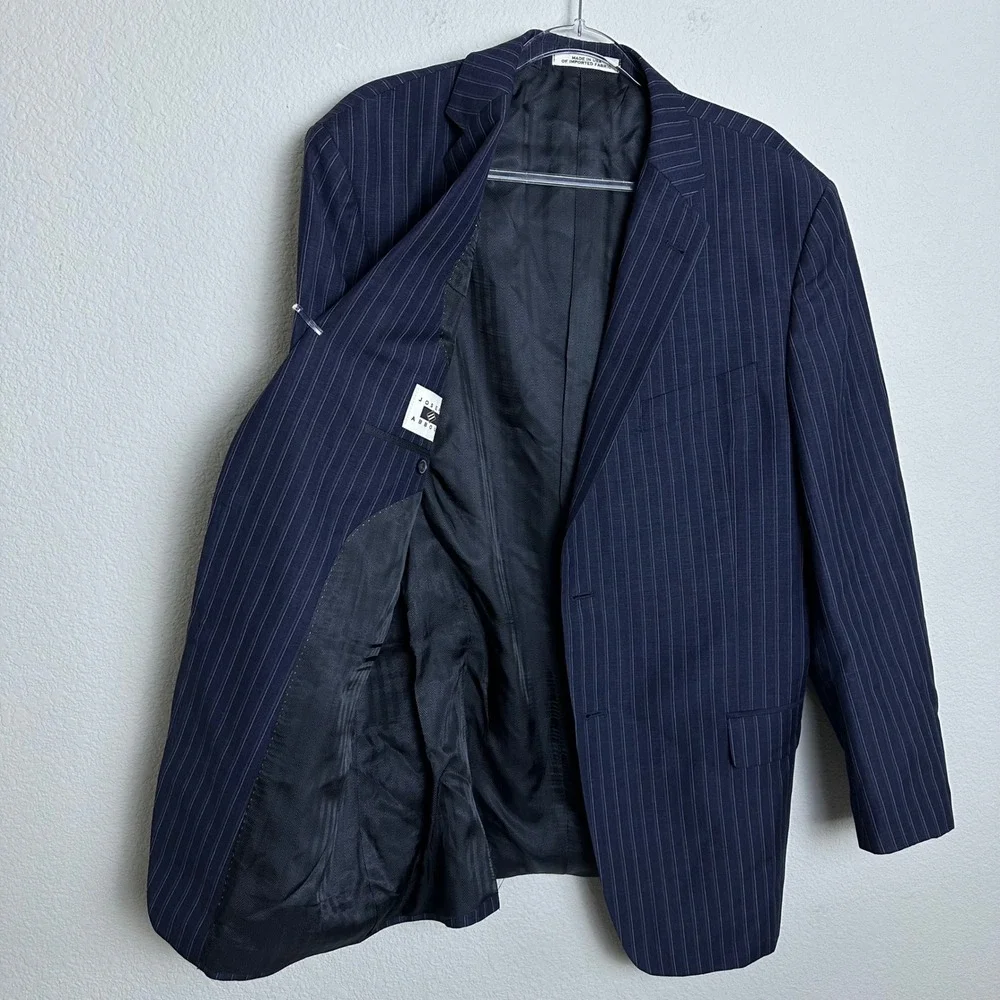 Joseph Abboud Mens 44L Navy Pinstripe Wool Linen Mohair Blazer Sport Coat USA
